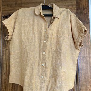 MADEWELL Yellow-Orange Linen Tie Front Short Sleeve Size S